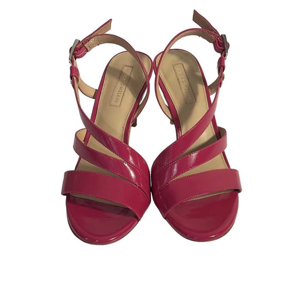Antonio Melani Hot Pink Patent Leather Strappy Slingback Heels Sandals Sz 7.5